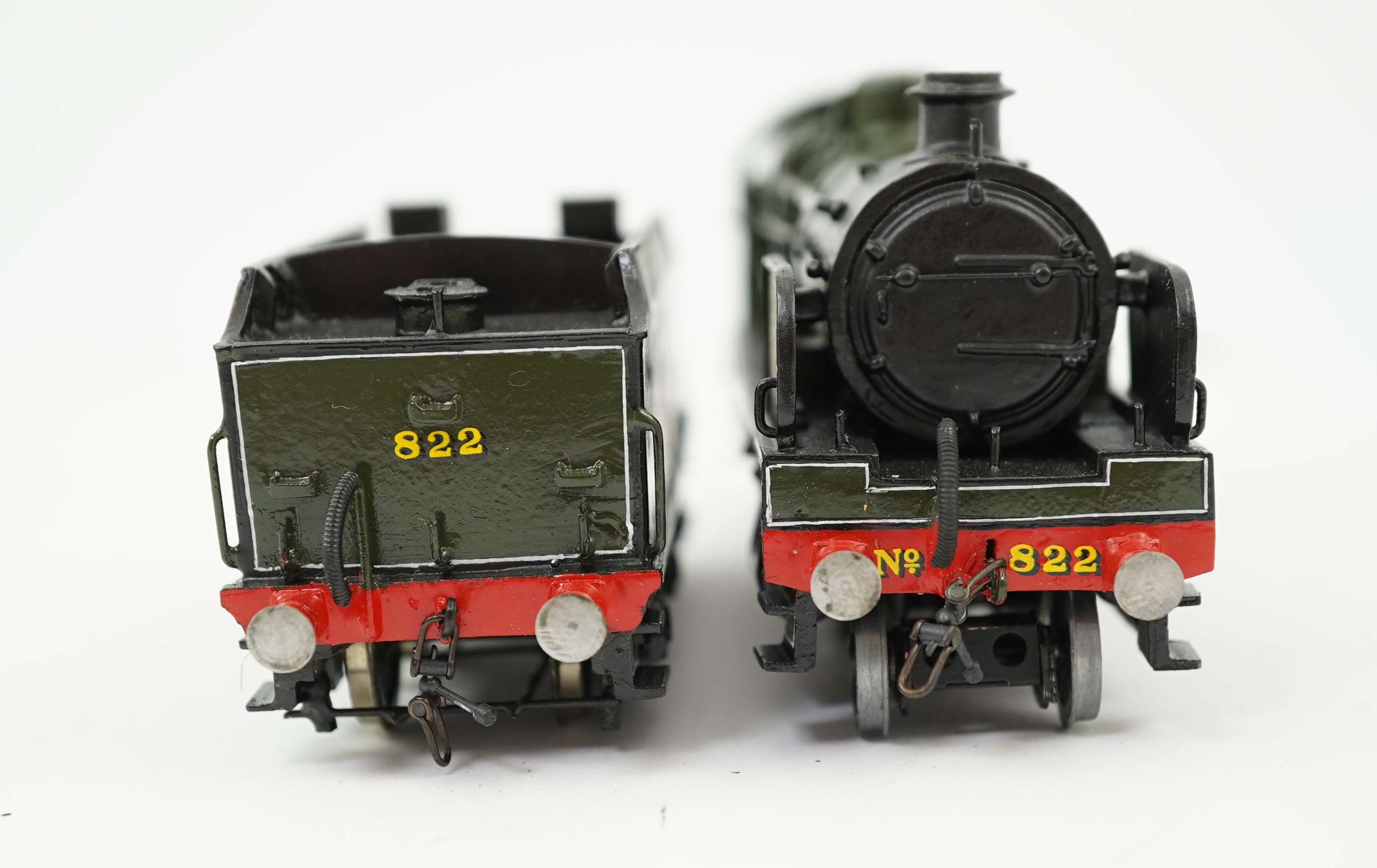 Two 00 gauge brass and white metal kit built Maunsell designed Southern Railway tender locomotives; a class S15 4-6-0, 823, together with a class N1 2-6-0, 822, constructed, painted and lined to a high standard, both mot